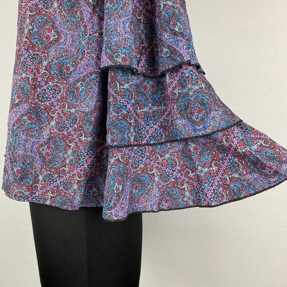 Ella Moss S Patterned Off The Shoulder Rayon Blouse Tiered Ruffle Bell Sleeves - Picture 7 of 12